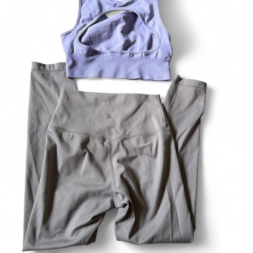 Purple and Grey Yoga Outfit 2 Piece Set Sports Bra and Leggings Women Small